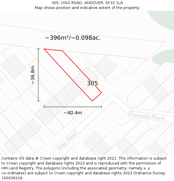 305, VIGO ROAD, ANDOVER, SP10 1LA: Plot and title map