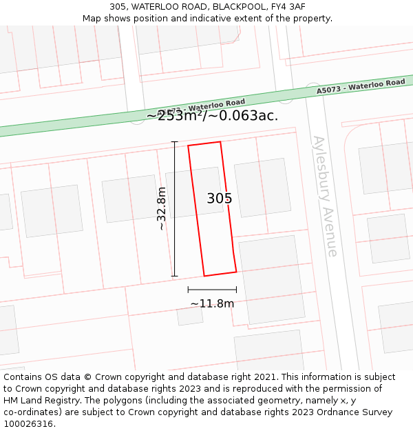 305, WATERLOO ROAD, BLACKPOOL, FY4 3AF: Plot and title map