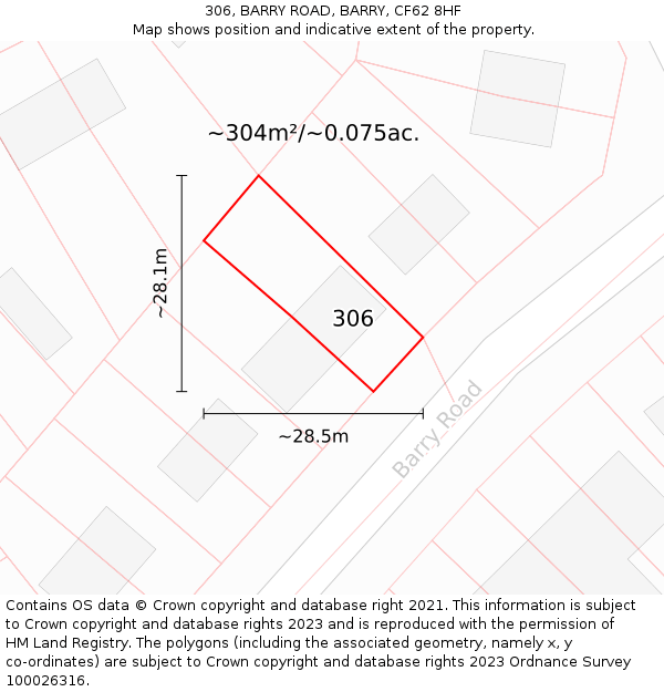 306, BARRY ROAD, BARRY, CF62 8HF: Plot and title map