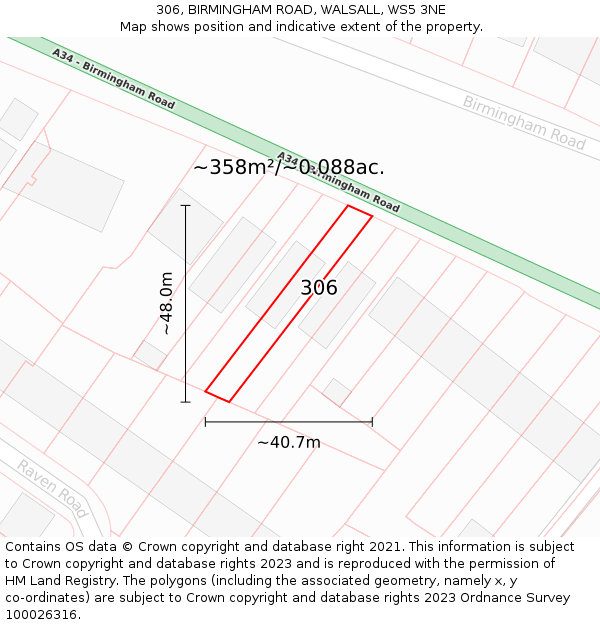 306, BIRMINGHAM ROAD, WALSALL, WS5 3NE: Plot and title map