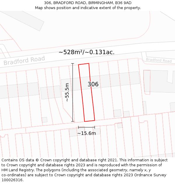 306, BRADFORD ROAD, BIRMINGHAM, B36 9AD: Plot and title map
