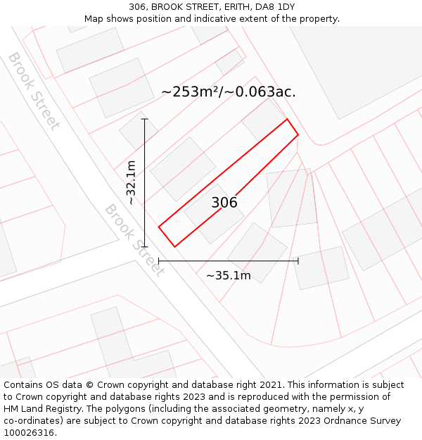 306, BROOK STREET, ERITH, DA8 1DY: Plot and title map