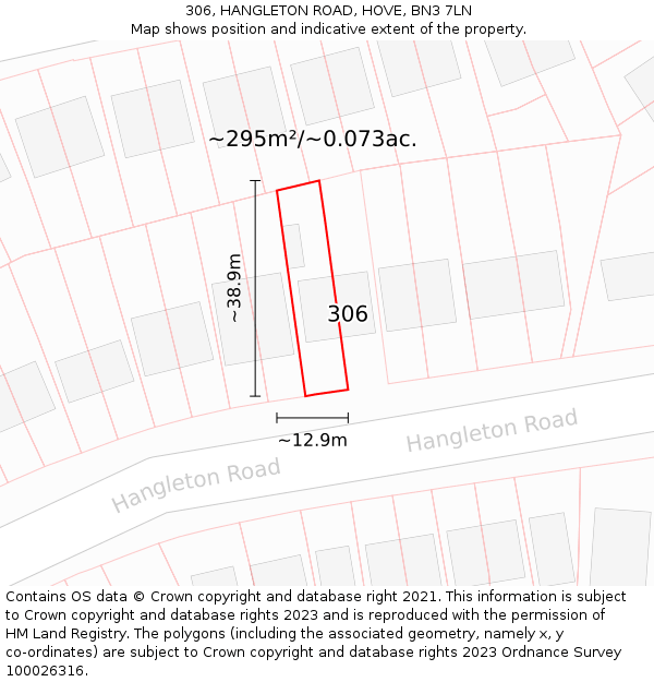 306, HANGLETON ROAD, HOVE, BN3 7LN: Plot and title map