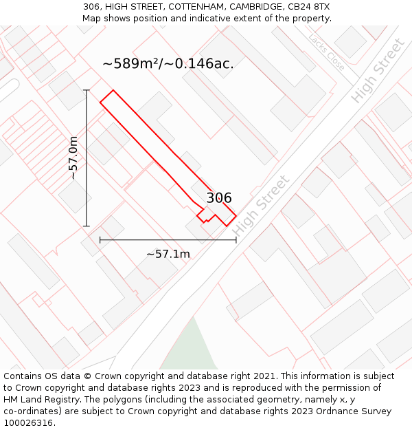 306, HIGH STREET, COTTENHAM, CAMBRIDGE, CB24 8TX: Plot and title map