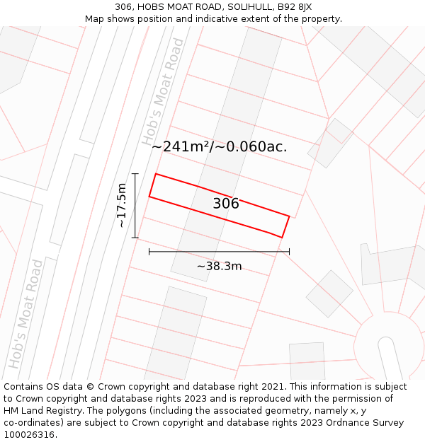 306, HOBS MOAT ROAD, SOLIHULL, B92 8JX: Plot and title map