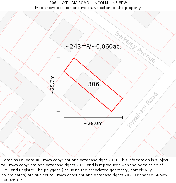 306, HYKEHAM ROAD, LINCOLN, LN6 8BW: Plot and title map