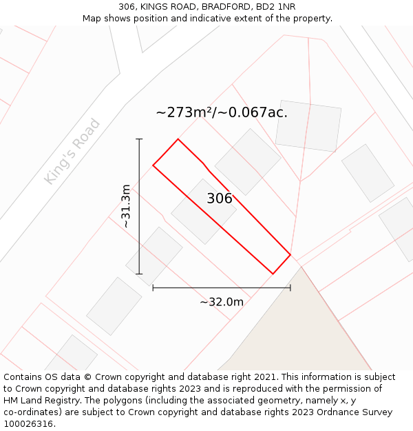306, KINGS ROAD, BRADFORD, BD2 1NR: Plot and title map