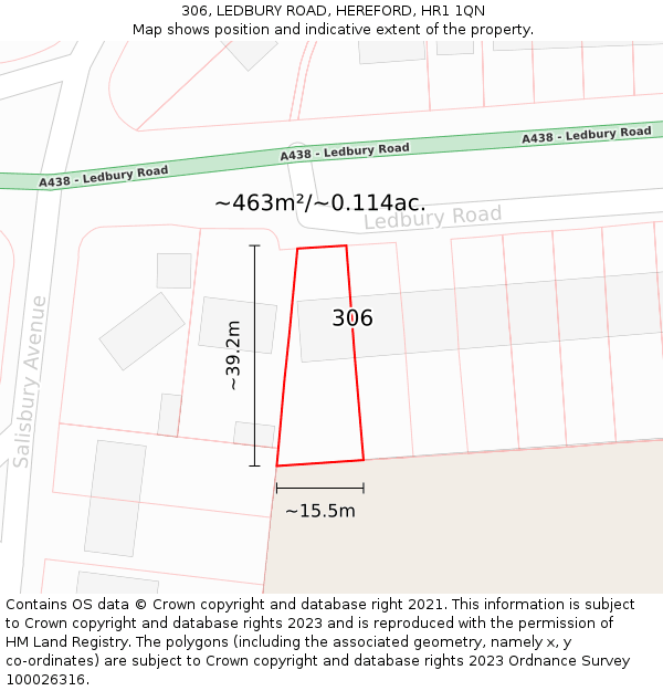 306, LEDBURY ROAD, HEREFORD, HR1 1QN: Plot and title map