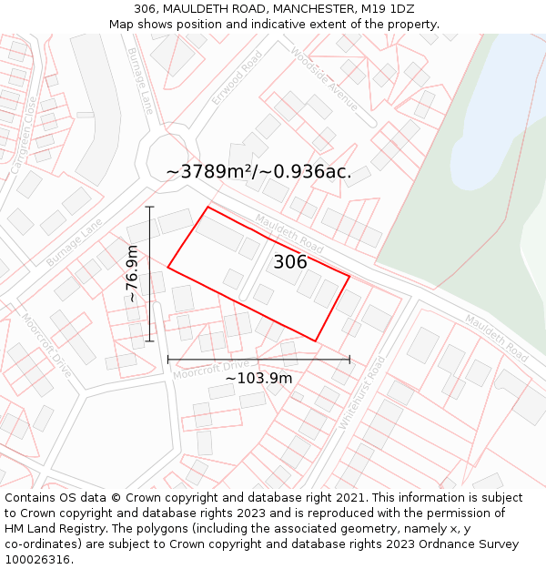 306, MAULDETH ROAD, MANCHESTER, M19 1DZ: Plot and title map