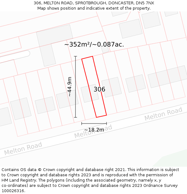 306, MELTON ROAD, SPROTBROUGH, DONCASTER, DN5 7NX: Plot and title map
