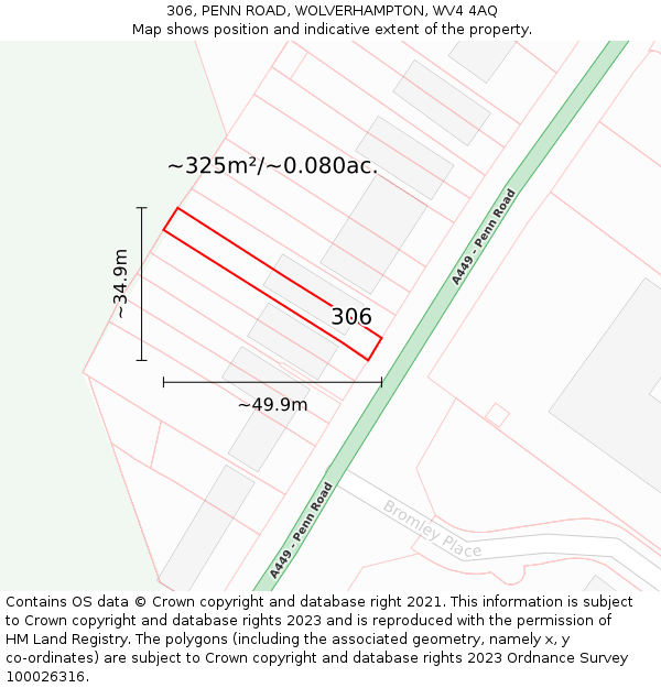 306, PENN ROAD, WOLVERHAMPTON, WV4 4AQ: Plot and title map