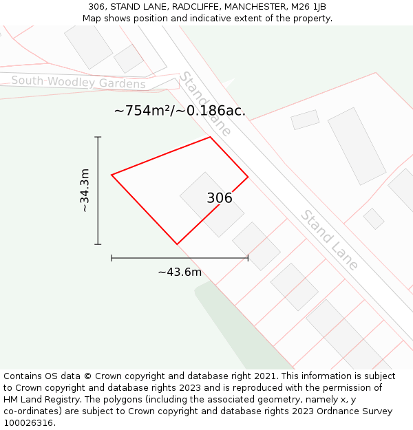 306, STAND LANE, RADCLIFFE, MANCHESTER, M26 1JB: Plot and title map