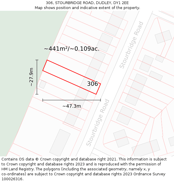 306, STOURBRIDGE ROAD, DUDLEY, DY1 2EE: Plot and title map