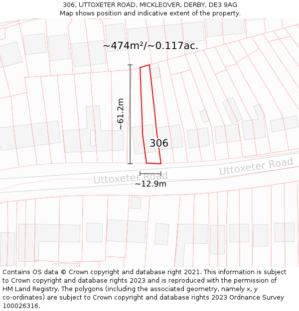 306, UTTOXETER ROAD, MICKLEOVER, DERBY, DE3 9AG: Plot and title map