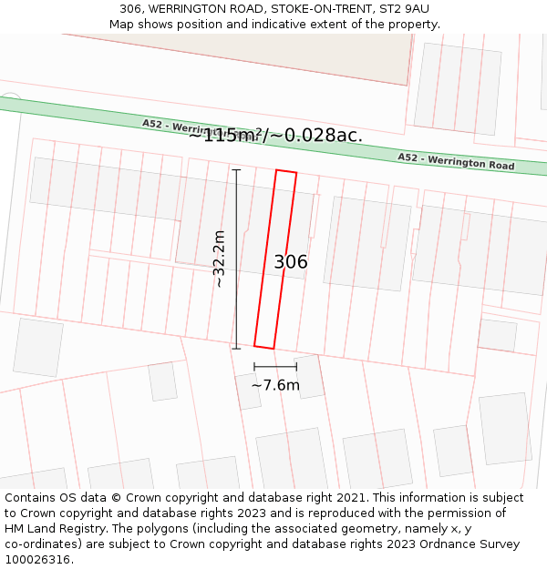 306, WERRINGTON ROAD, STOKE-ON-TRENT, ST2 9AU: Plot and title map