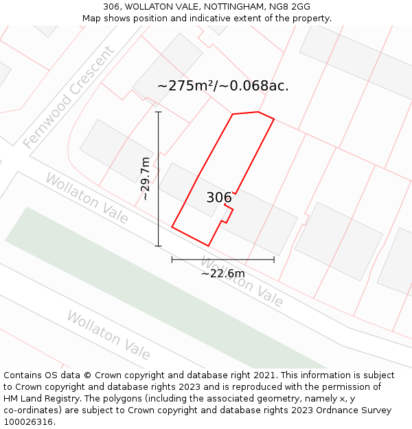 306, WOLLATON VALE, NOTTINGHAM, NG8 2GG: Plot and title map