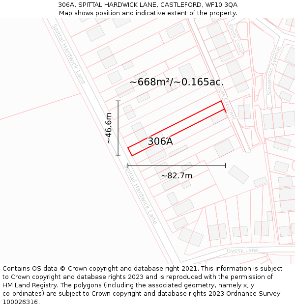306A, SPITTAL HARDWICK LANE, CASTLEFORD, WF10 3QA: Plot and title map
