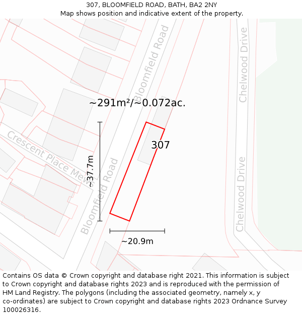 307, BLOOMFIELD ROAD, BATH, BA2 2NY: Plot and title map