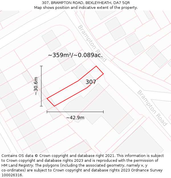 307, BRAMPTON ROAD, BEXLEYHEATH, DA7 5QR: Plot and title map
