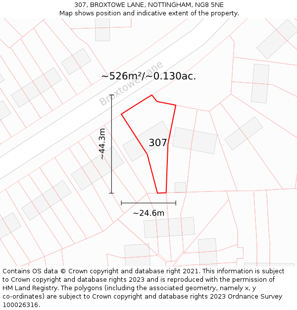 307, BROXTOWE LANE, NOTTINGHAM, NG8 5NE: Plot and title map