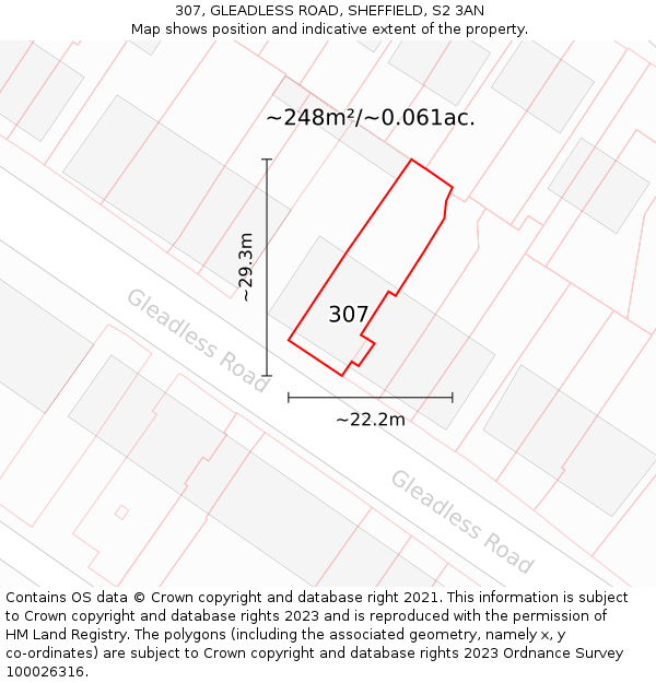 307, GLEADLESS ROAD, SHEFFIELD, S2 3AN: Plot and title map