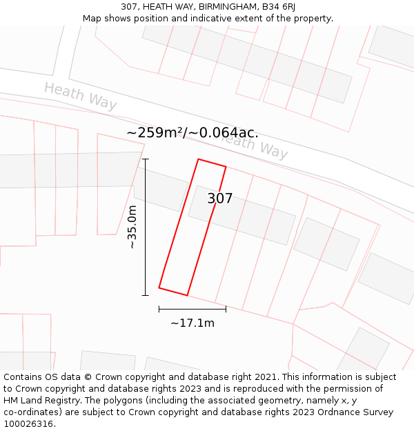 307, HEATH WAY, BIRMINGHAM, B34 6RJ: Plot and title map