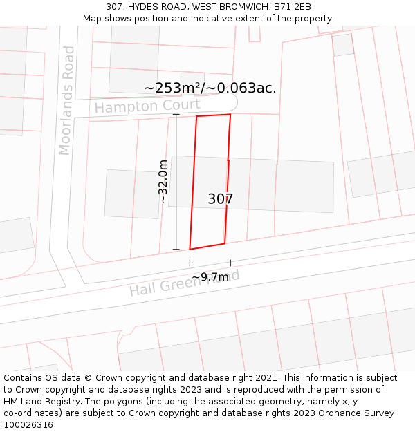 307, HYDES ROAD, WEST BROMWICH, B71 2EB: Plot and title map