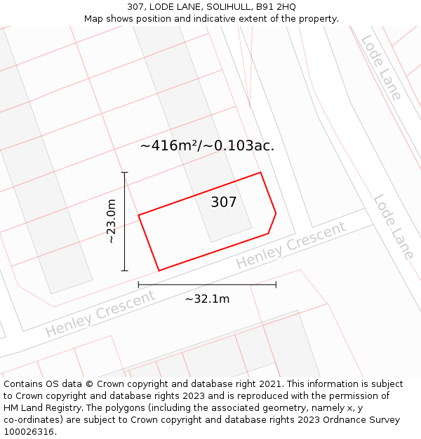 307, LODE LANE, SOLIHULL, B91 2HQ: Plot and title map