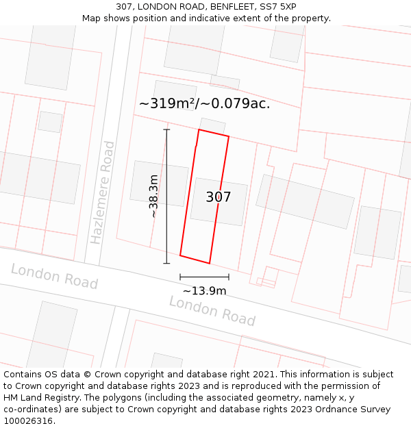 307, LONDON ROAD, BENFLEET, SS7 5XP: Plot and title map