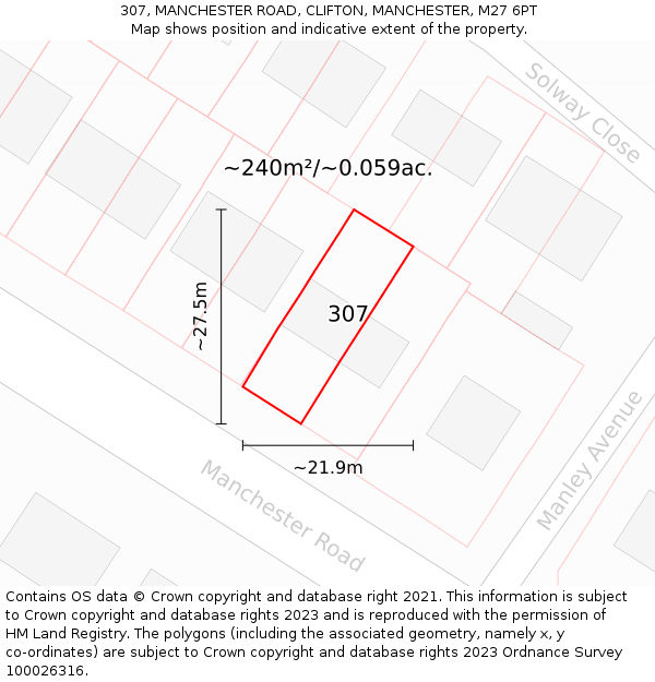 307, MANCHESTER ROAD, CLIFTON, MANCHESTER, M27 6PT: Plot and title map