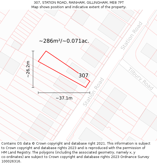 307, STATION ROAD, RAINHAM, GILLINGHAM, ME8 7PT: Plot and title map