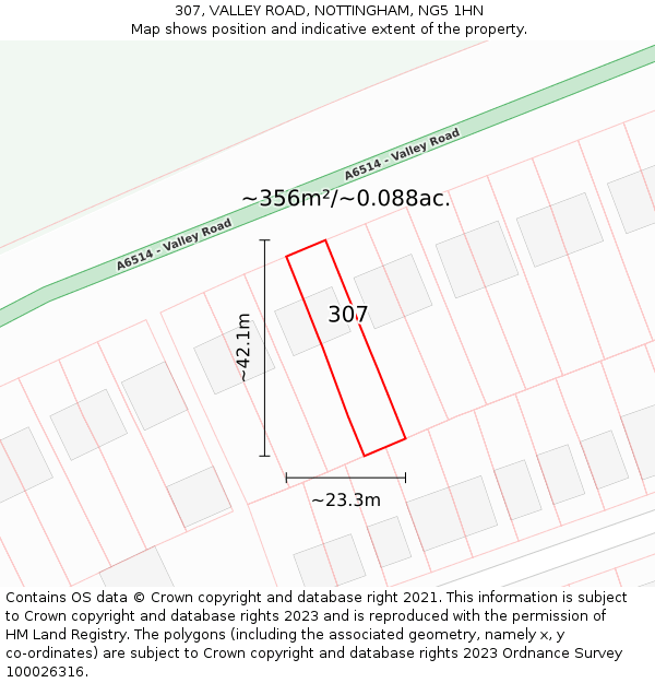 307, VALLEY ROAD, NOTTINGHAM, NG5 1HN: Plot and title map