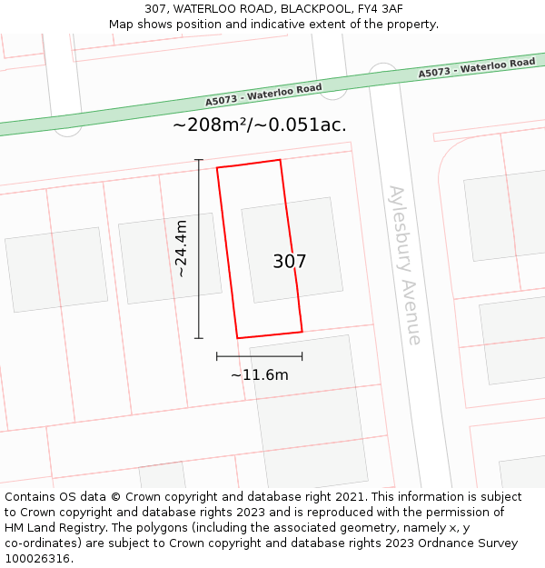 307, WATERLOO ROAD, BLACKPOOL, FY4 3AF: Plot and title map