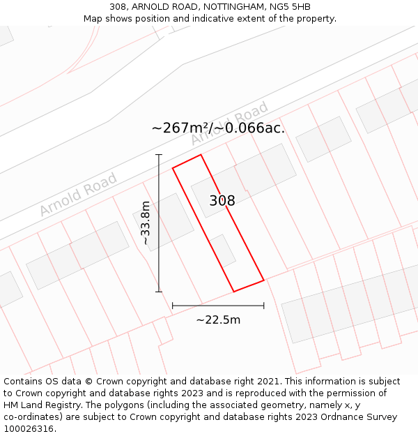 308, ARNOLD ROAD, NOTTINGHAM, NG5 5HB: Plot and title map