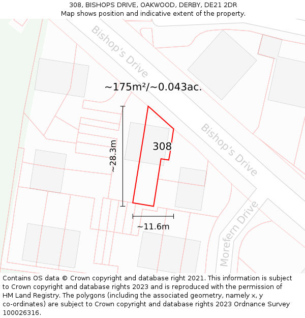 308, BISHOPS DRIVE, OAKWOOD, DERBY, DE21 2DR: Plot and title map