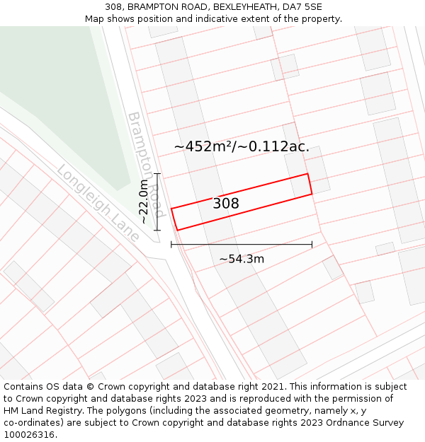308, BRAMPTON ROAD, BEXLEYHEATH, DA7 5SE: Plot and title map