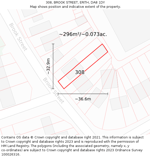 308, BROOK STREET, ERITH, DA8 1DY: Plot and title map