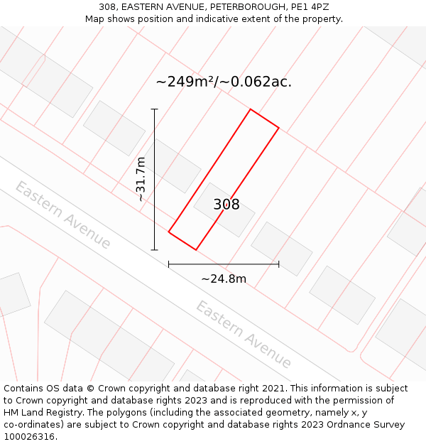 308, EASTERN AVENUE, PETERBOROUGH, PE1 4PZ: Plot and title map