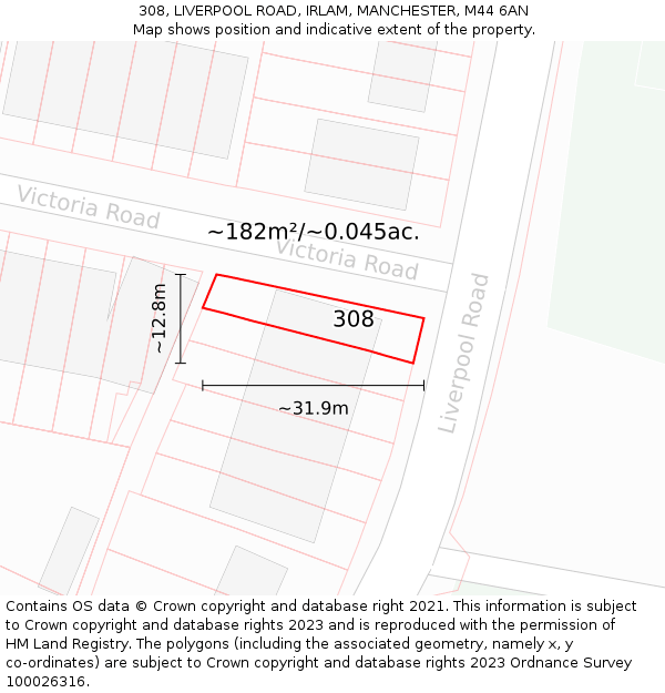 308, LIVERPOOL ROAD, IRLAM, MANCHESTER, M44 6AN: Plot and title map
