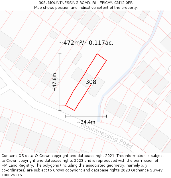 308, MOUNTNESSING ROAD, BILLERICAY, CM12 0ER: Plot and title map