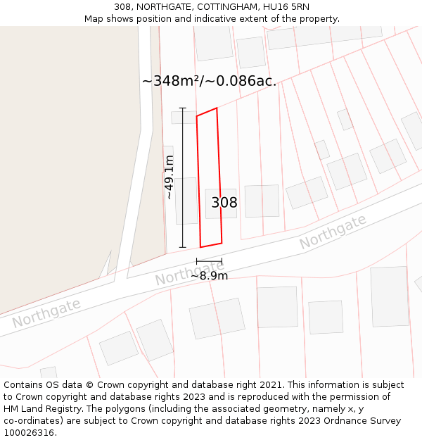308, NORTHGATE, COTTINGHAM, HU16 5RN: Plot and title map