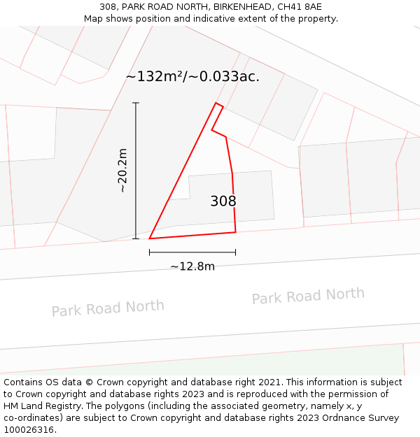 308, PARK ROAD NORTH, BIRKENHEAD, CH41 8AE: Plot and title map