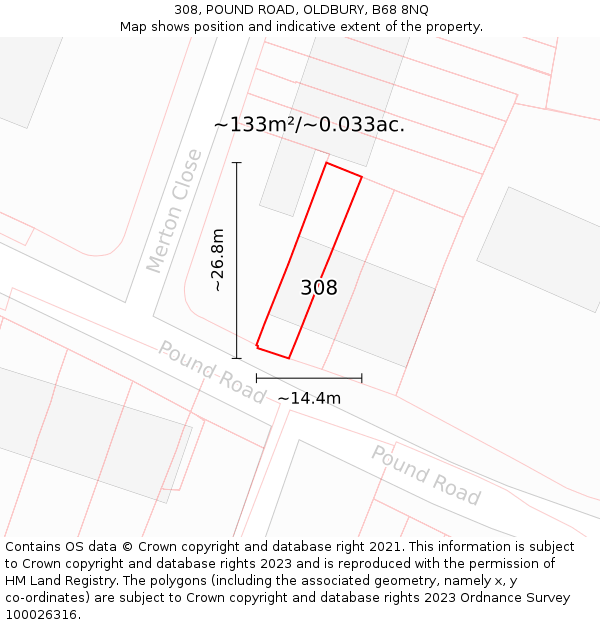 308, POUND ROAD, OLDBURY, B68 8NQ: Plot and title map