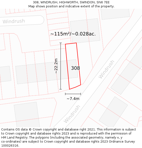 308, WINDRUSH, HIGHWORTH, SWINDON, SN6 7EE: Plot and title map