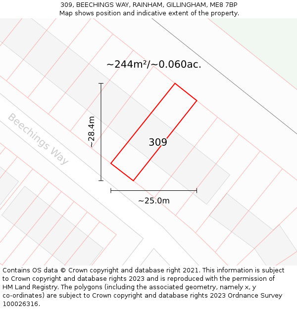 309, BEECHINGS WAY, RAINHAM, GILLINGHAM, ME8 7BP: Plot and title map
