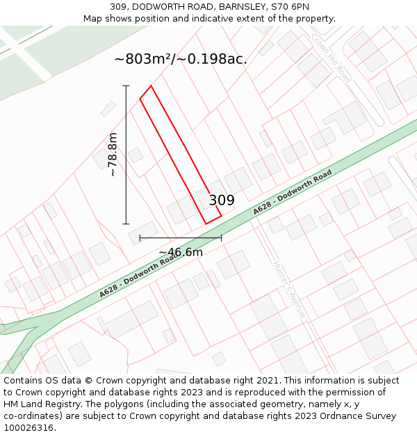 309, DODWORTH ROAD, BARNSLEY, S70 6PN: Plot and title map
