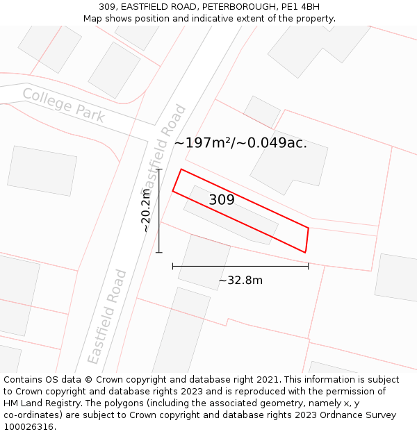 309, EASTFIELD ROAD, PETERBOROUGH, PE1 4BH: Plot and title map