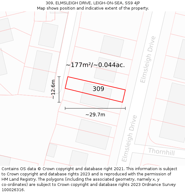 309, ELMSLEIGH DRIVE, LEIGH-ON-SEA, SS9 4JP: Plot and title map