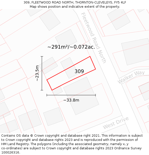 309, FLEETWOOD ROAD NORTH, THORNTON-CLEVELEYS, FY5 4LF: Plot and title map