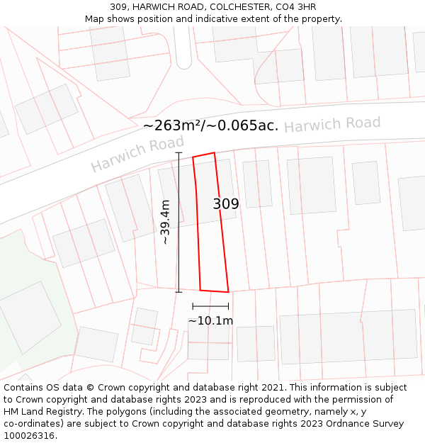 309, HARWICH ROAD, COLCHESTER, CO4 3HR: Plot and title map